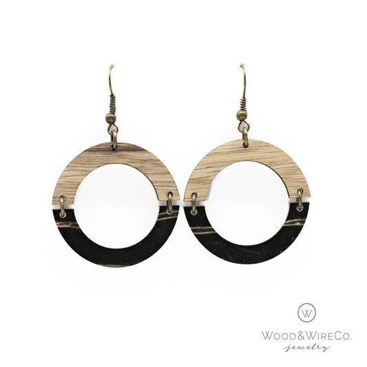 wood and black hoop earrings product shot