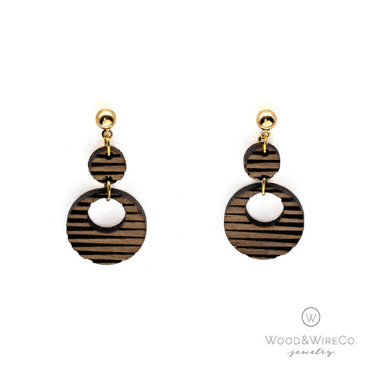 wood and gold dangle earrings