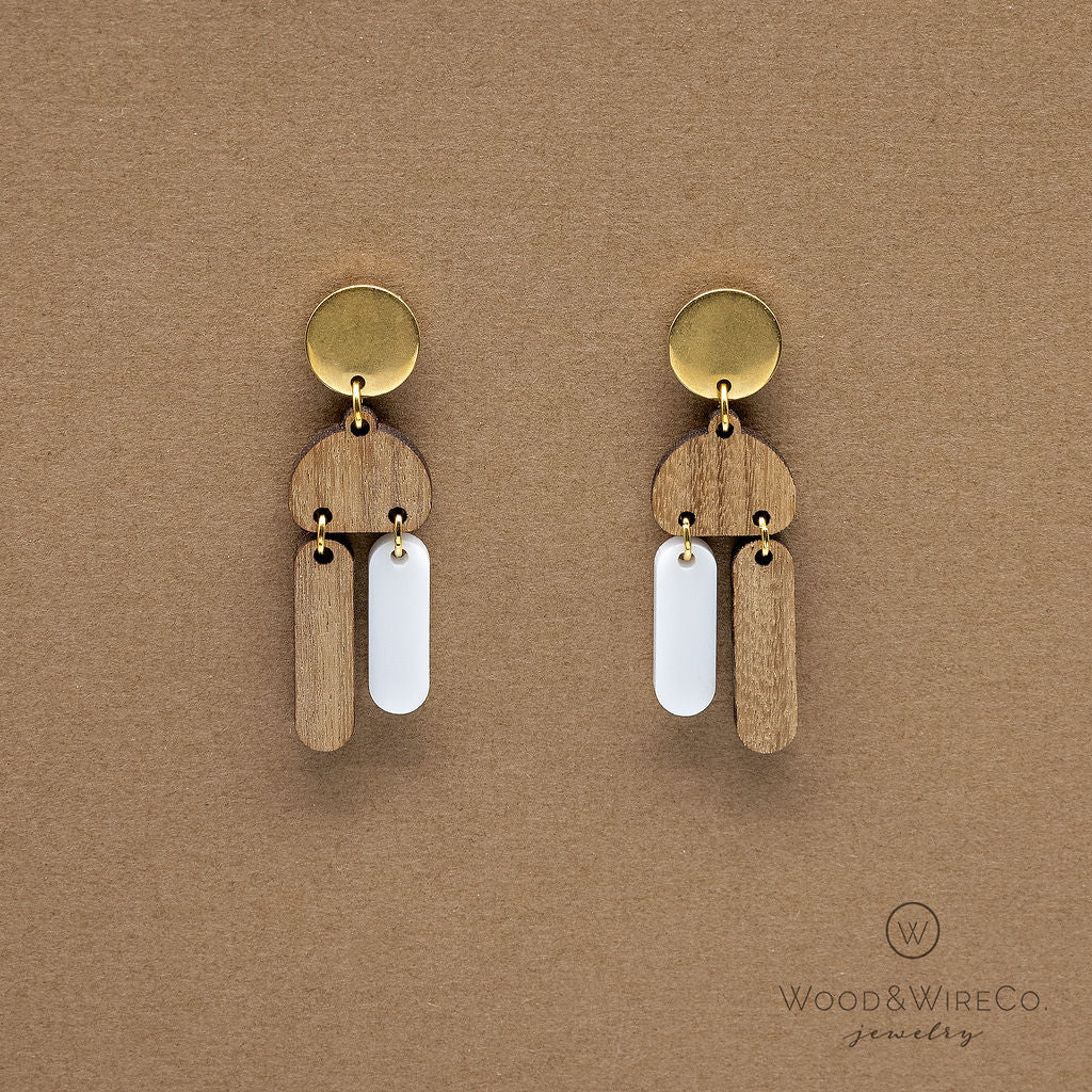 gold post and wood earrings