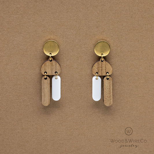 gold post and wood earrings