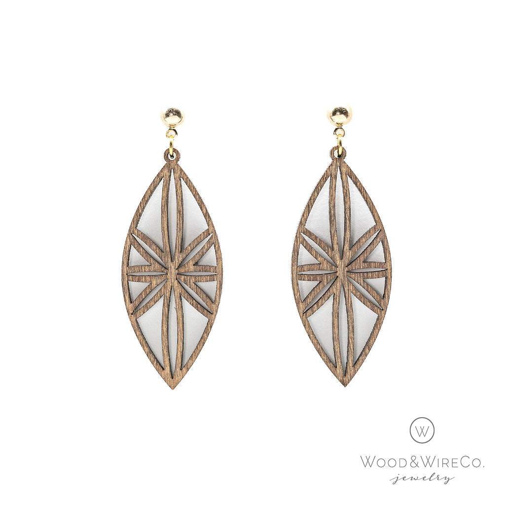 New Earrings - Leaf Shape Star Wood Earrings