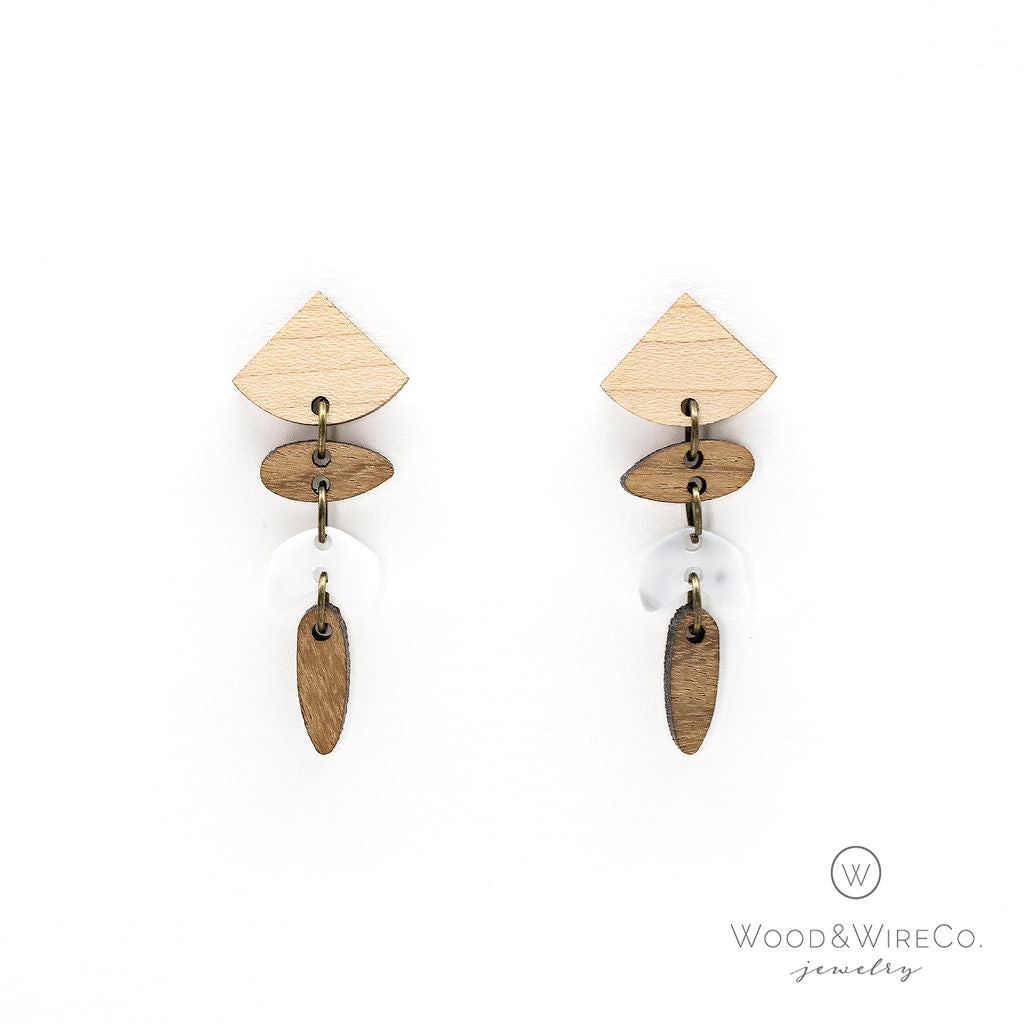 New Earrings - Eclectic Wood and White Earrings