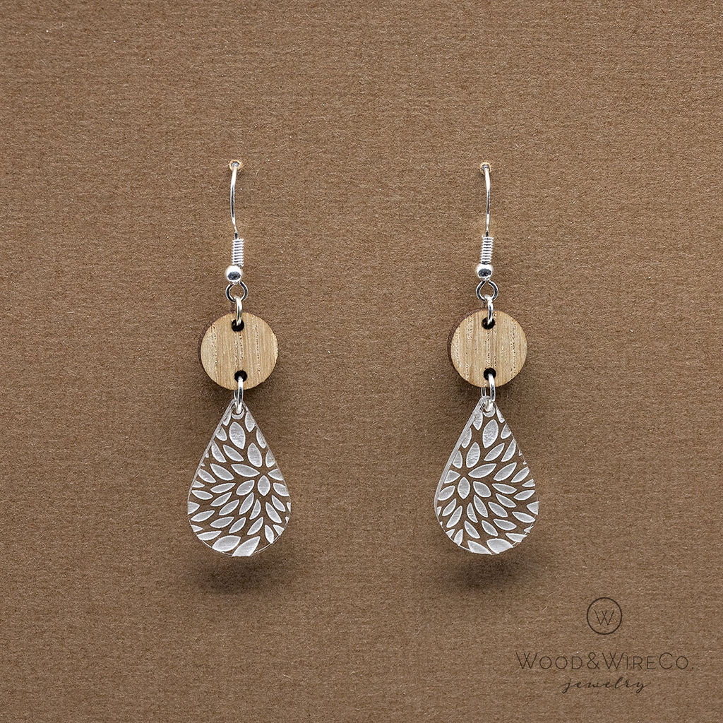 oak and acrylic teardrop dangle earrings