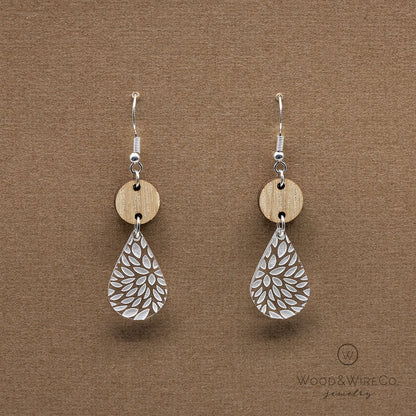 oak and acrylic teardrop dangle earrings