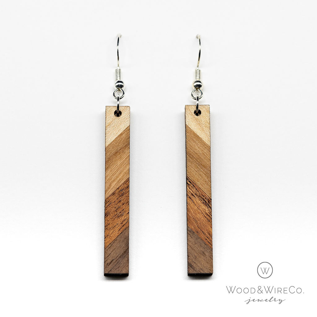 ombre wood earrings product shot with white background