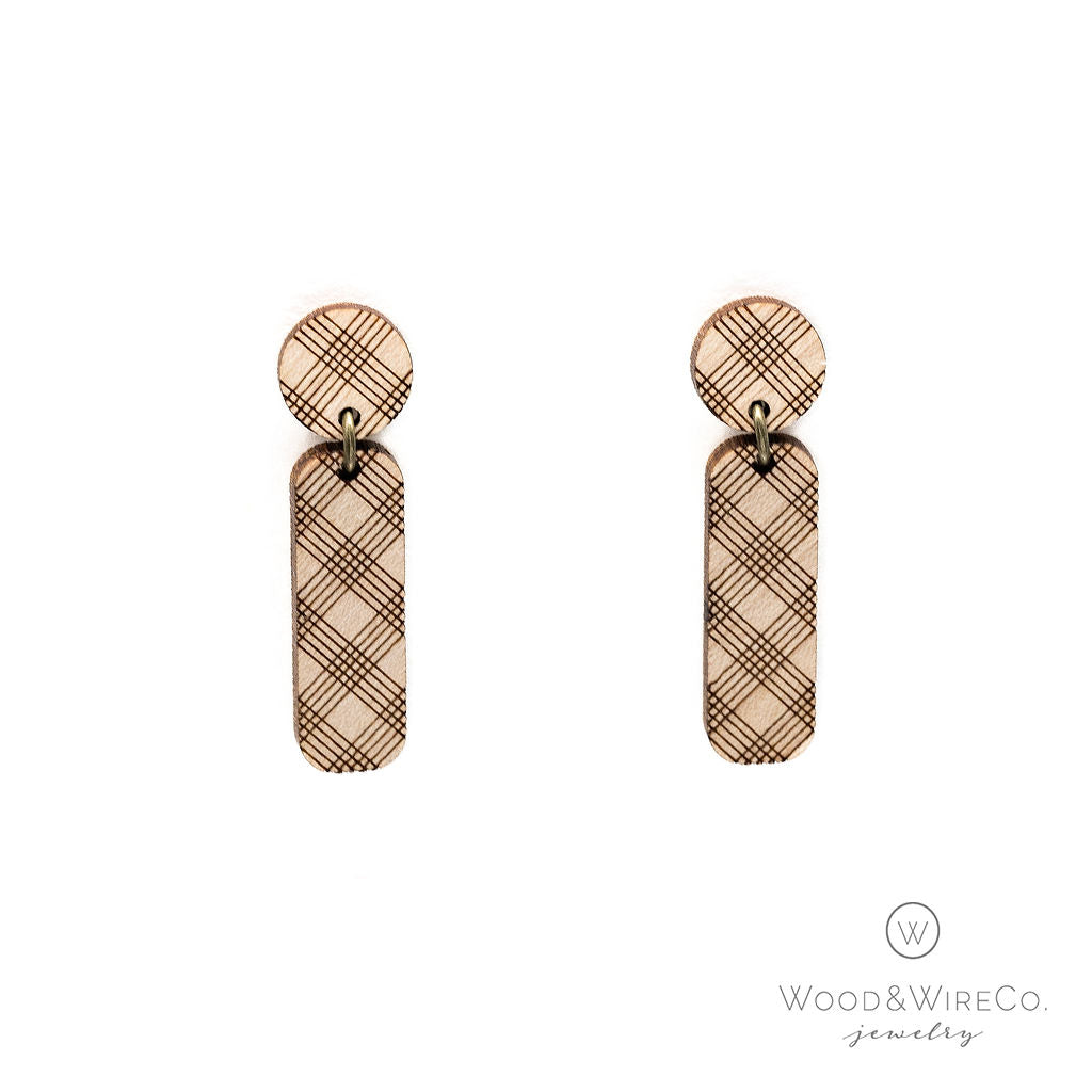 plaid wood earrings