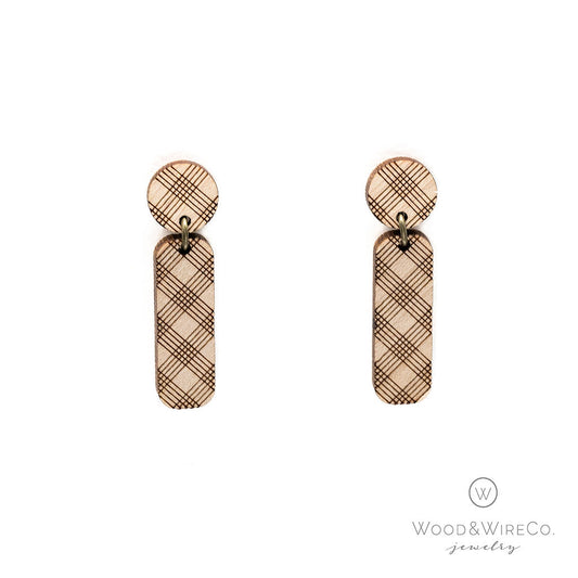 plaid wood earrings