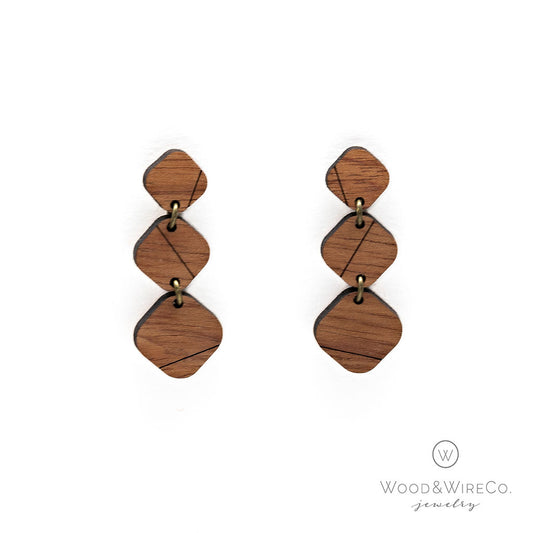 earrings with three wood squares