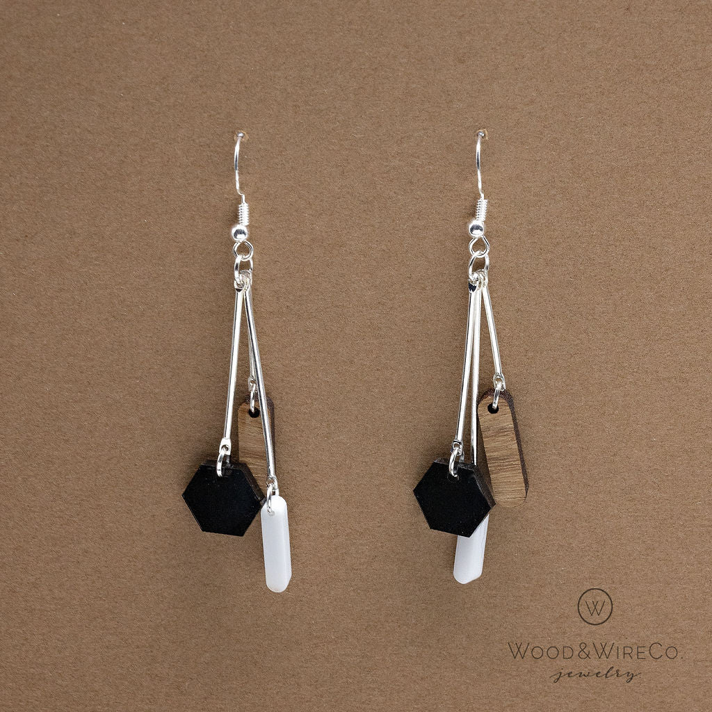 New Earrings - Modern Silver Rod Dangle Earrings