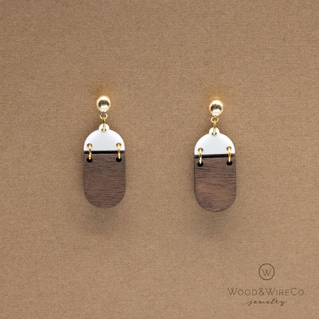 Earrings - White and Wood Natural Earrings