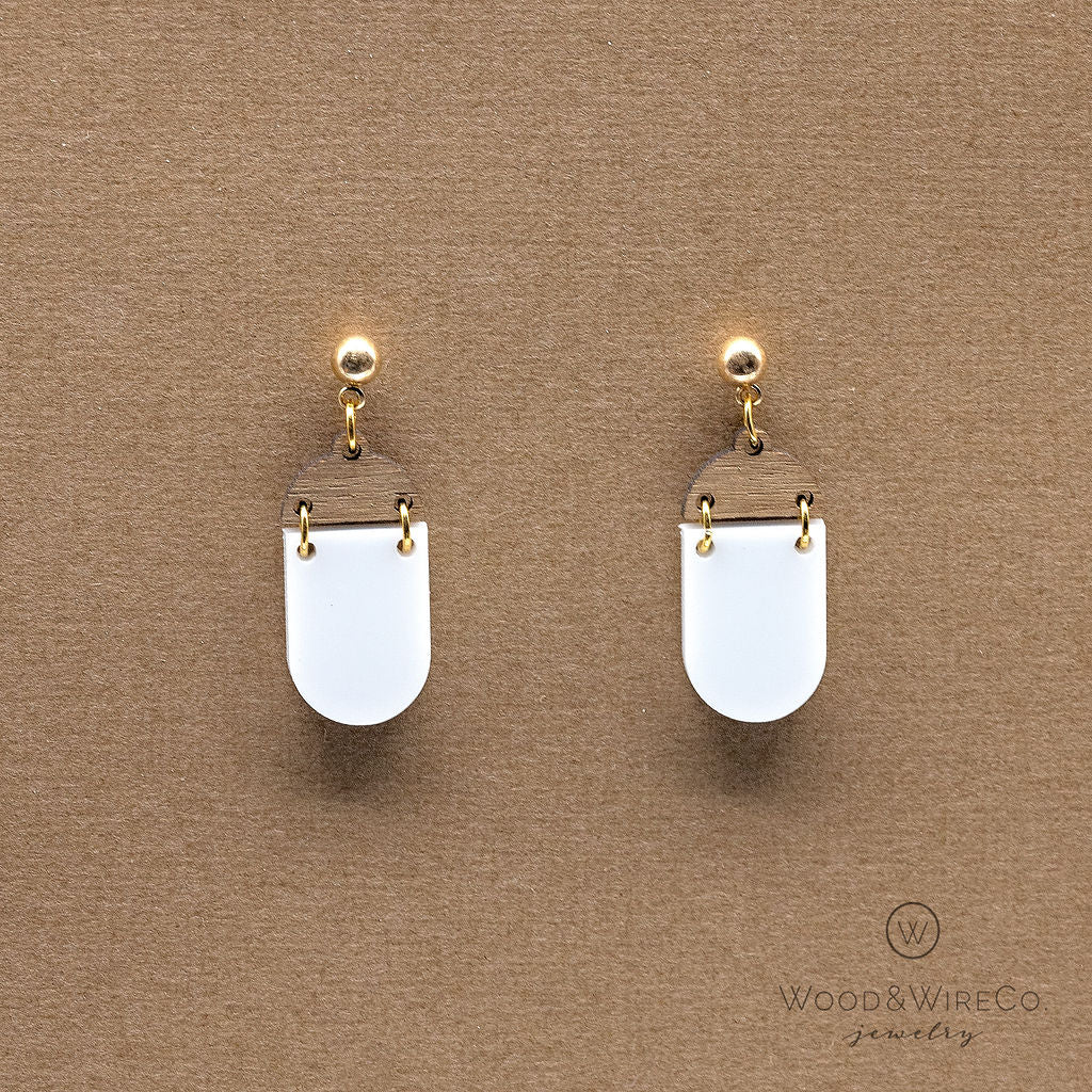 Earrings - White and Wood Natural Earrings