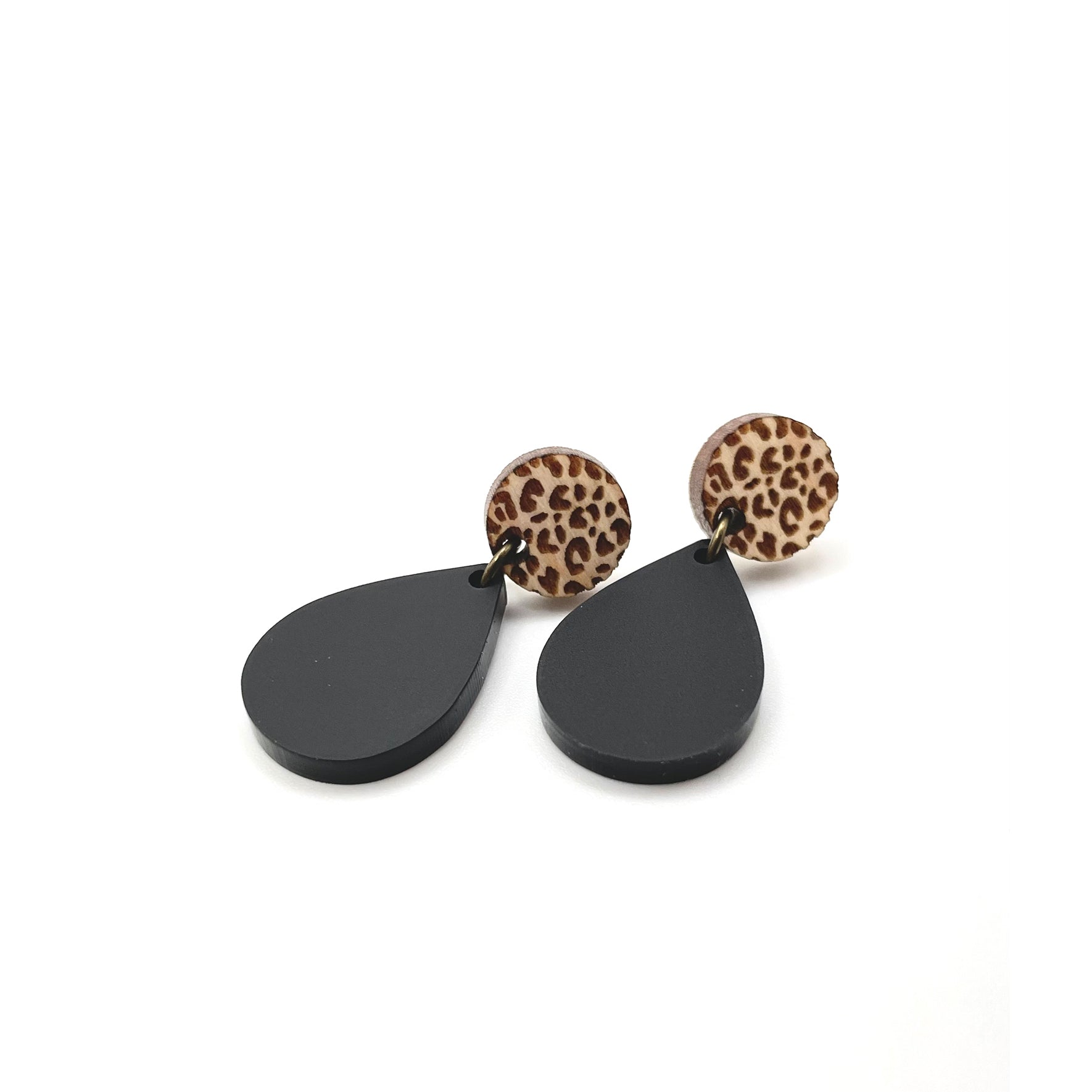 cheetah print wood and acrylic earrings